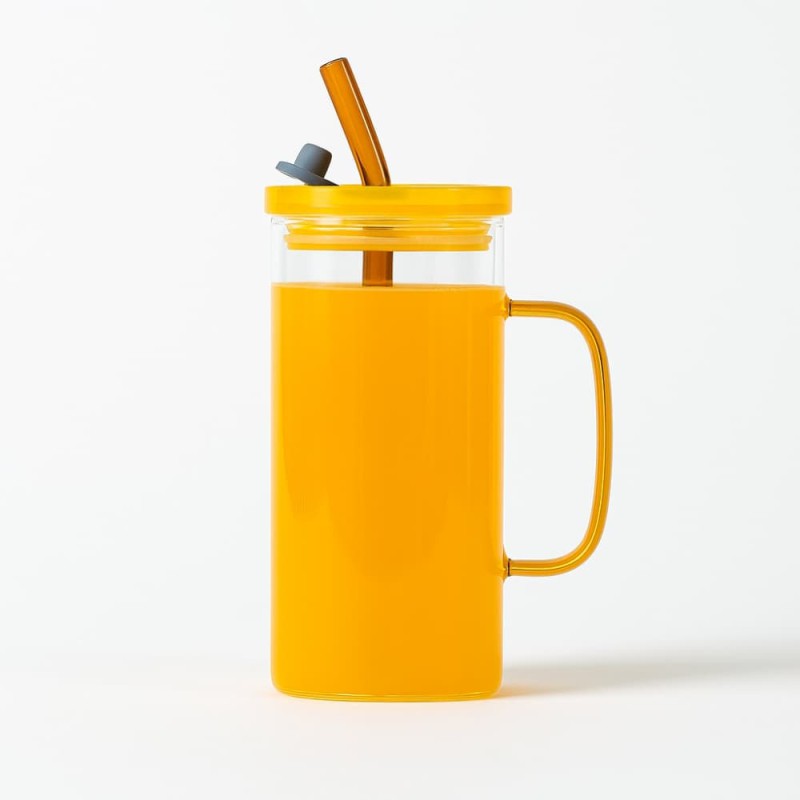 High Quality Beautiful Transparent Drinking Glass With Straw Stylish Milk & Juice Cup with Color Cover