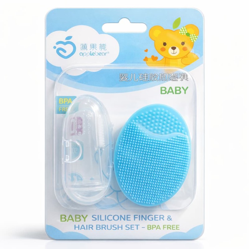 Apple bear Baby Silicone Finger & Hair Brush Set – BPA Free