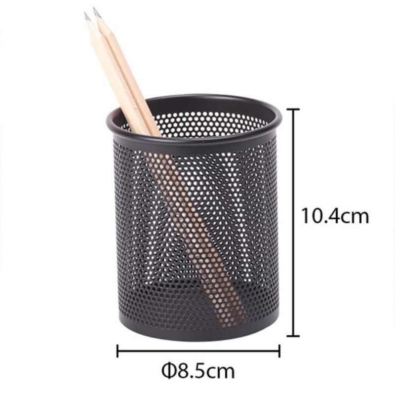 Round Metal Mesh Pen Holder – Durable Desk Organizer (Black)