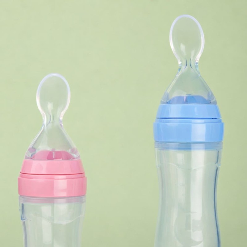 Food‑Grade Silicone Baby Squeeze Feeder Bottle – Soft Spoon