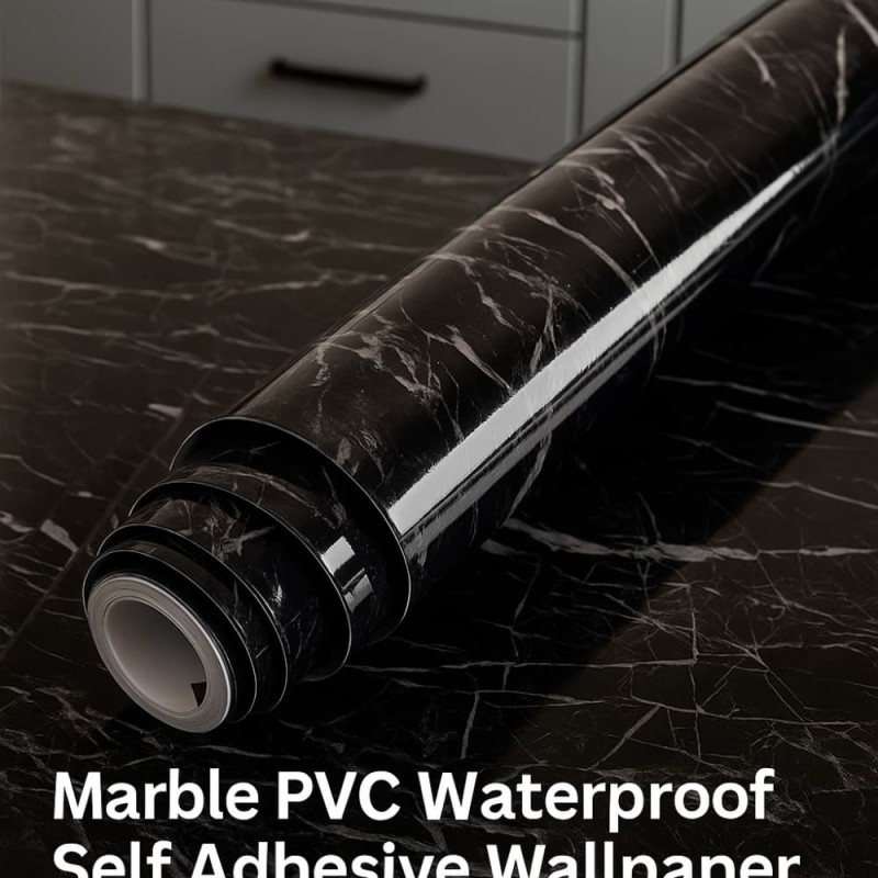 Marble PVC Waterproof Self Adhesive Wallpaper – Kitchen Cabinet, Table & Furniture Renovation Black