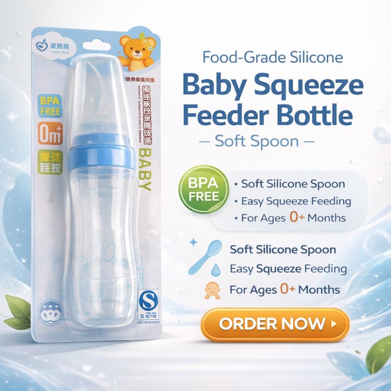 Food‑Grade Silicone Baby Squeeze Feeder Bottle – Soft Spoon