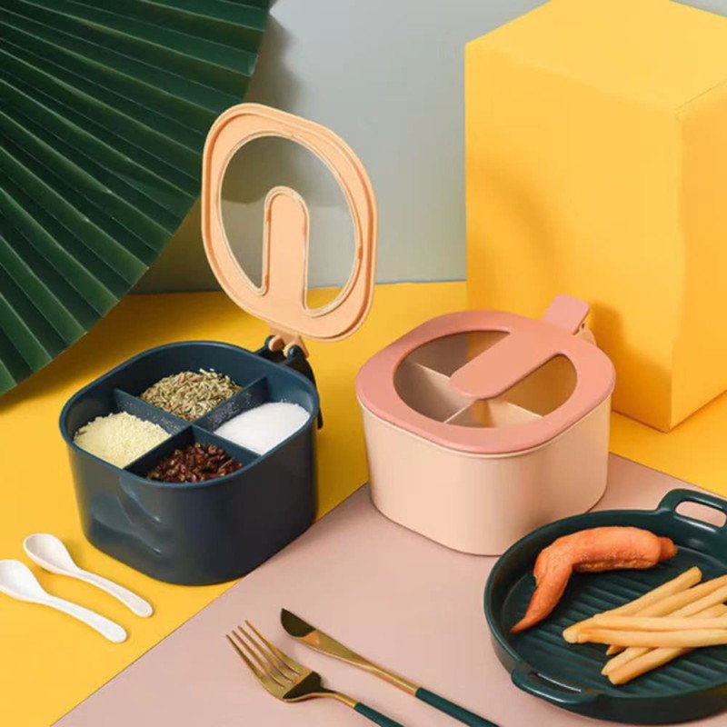 Ceramic 4 in 1 Condiment Jars & Spice Storage Set with Spoons