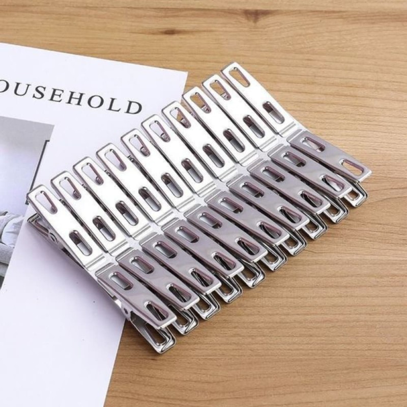 20pcs Stainless Steel Clothes Clips | Strong Windproof Cloth Hanger