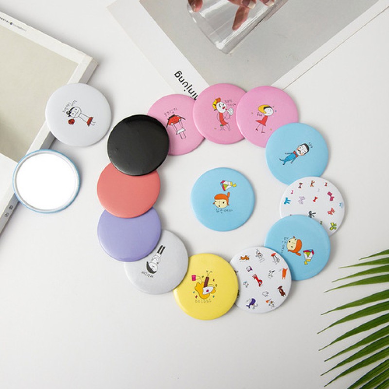 "Cartoon Design Mini Pocket Mirror, Tinplate Round Small Hand Mirror, Portable Bag Mirror Gift"