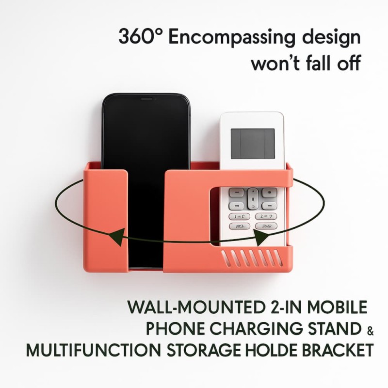 Wall-Mounted 2-in-1 Mobile Phone Charging Stand & Multifunction Storage Holder Bracket – Space-Saving Organizer for Home & Office