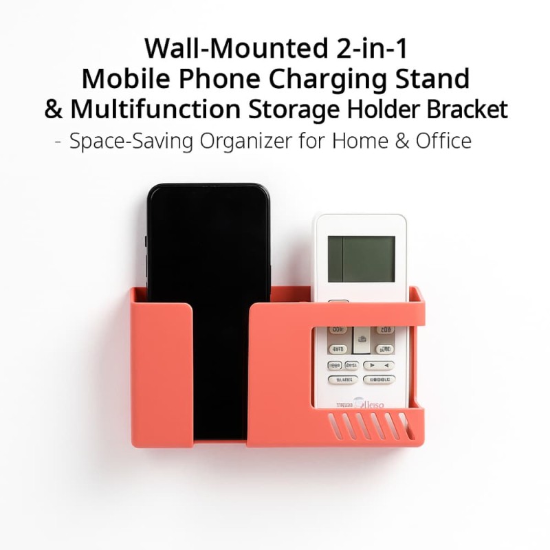 Wall-Mounted 2-in-1 Mobile Phone Charging Stand & Multifunction Storage Holder Bracket – Space-Saving Organizer for Home & Office