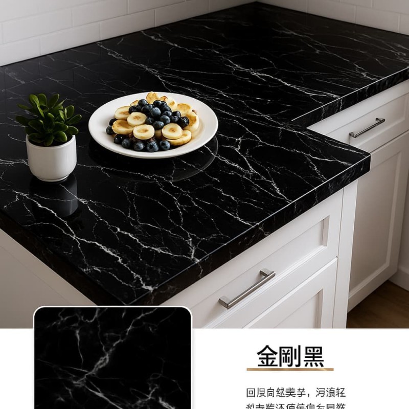 Marble PVC Waterproof Self Adhesive Wallpaper – Kitchen Cabinet, Table & Furniture Renovation Black