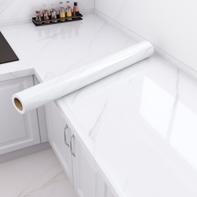 Marble PVC Self-Adhesive Waterproof Wallpaper – Kitchen Cabinet & Furniture Renovation (Jazz white )