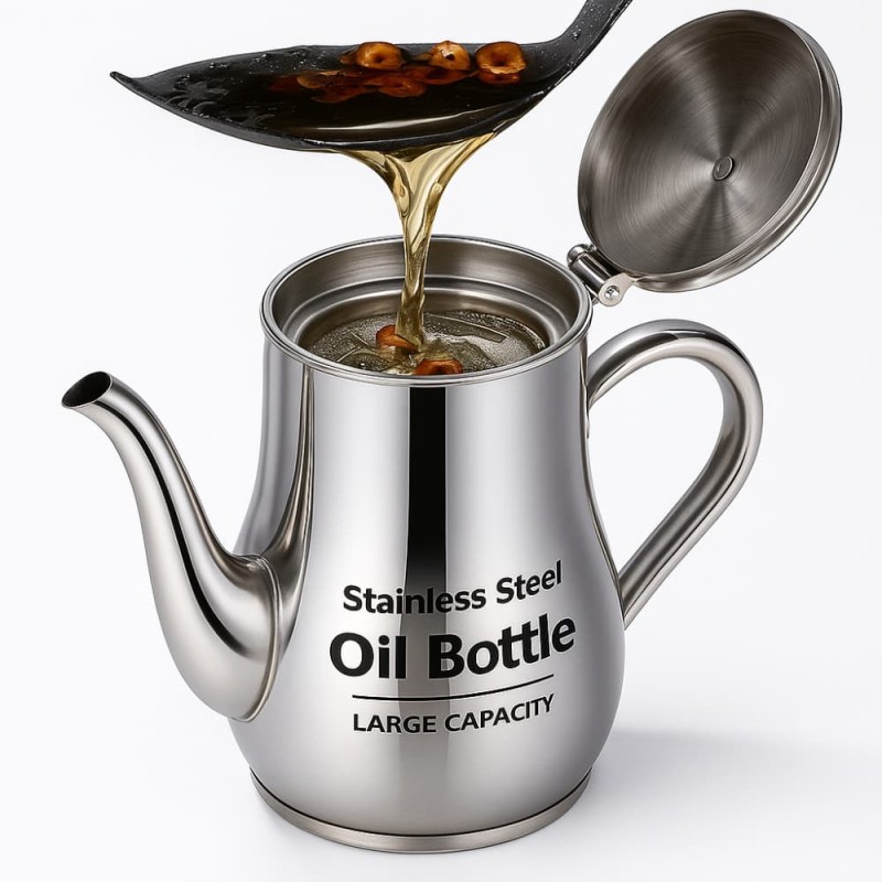 Stainless Steel Oil Bottle – Large Capacity Oil, Soy Sauce, Vinegar & Coffee Storage Container