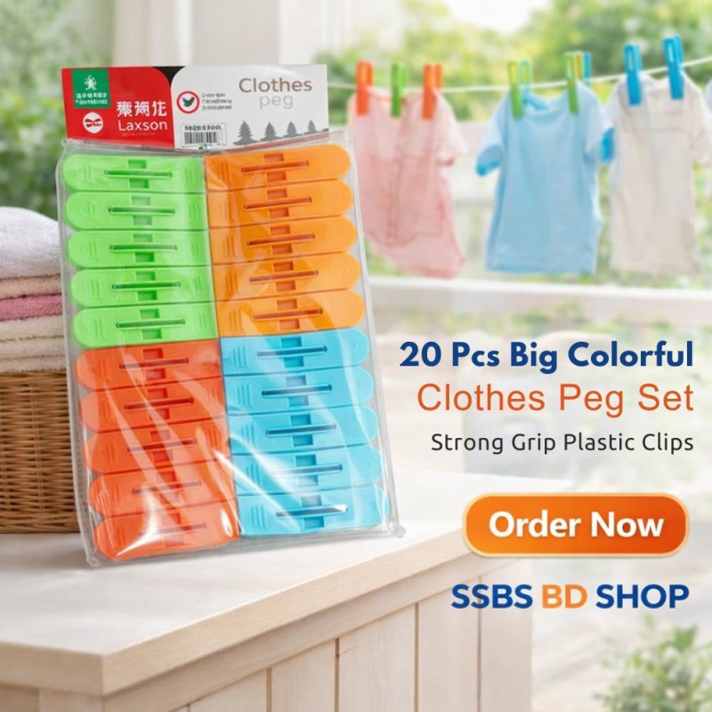 20 Pcs Big Colorful Clothes Peg Set Strong Grip Plastic Clips