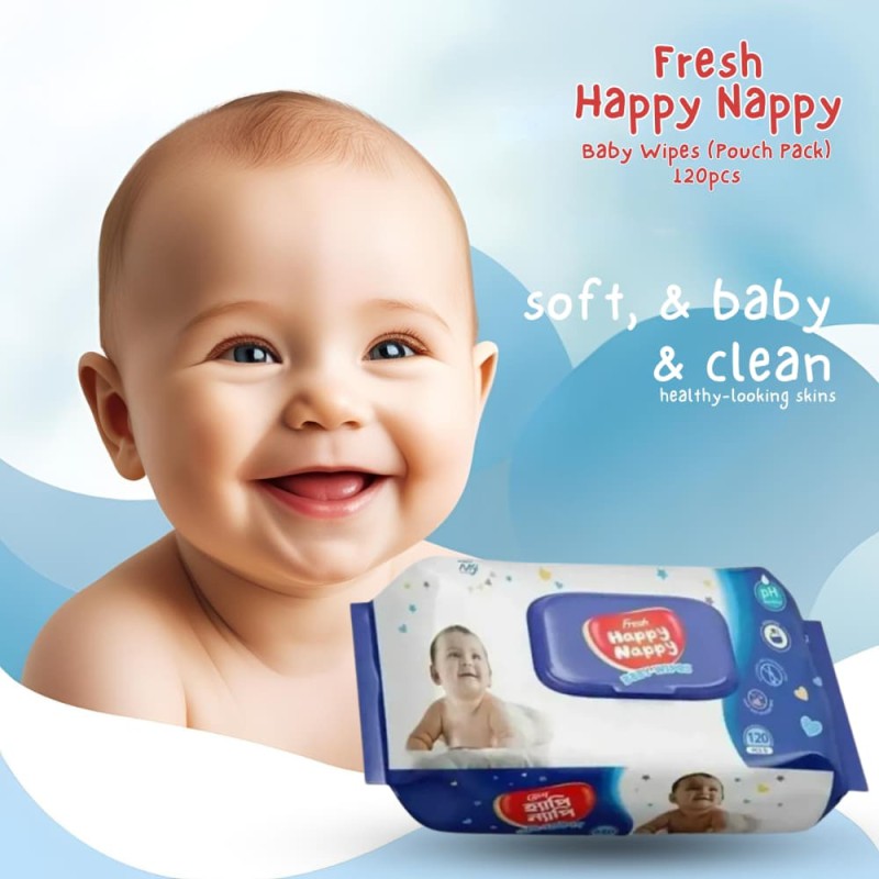 Fresh Happy Nappy Baby Wipes (Pouch Pack) 120pcs