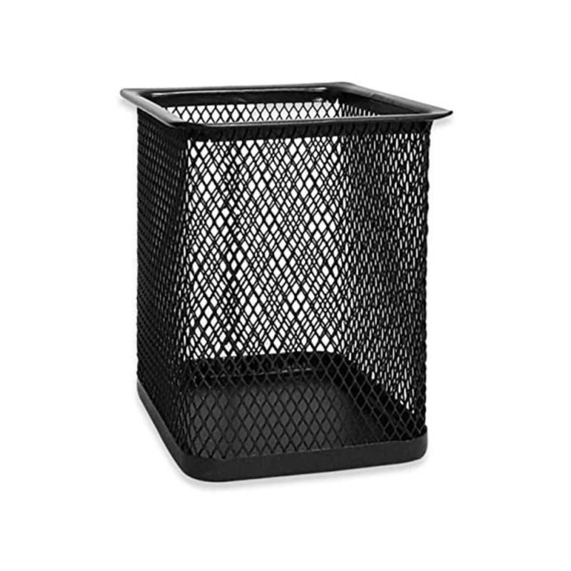Square Metal Mesh Pen Holder – Durable Desk Organizer (Black)