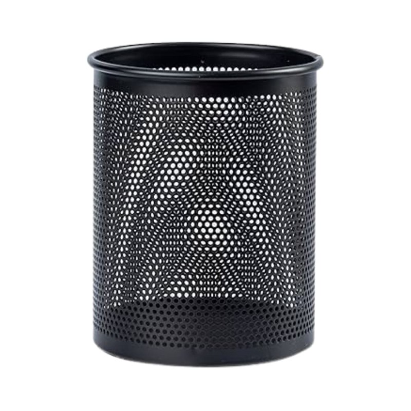 Round Metal Mesh Pen Holder – Durable Desk Organizer (Black)