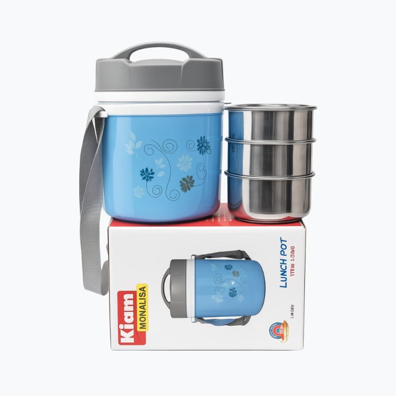Kiam Monalisa Steel Hot Tiffin Carrier or Lunch Box 3 Bati (mix Colors)
