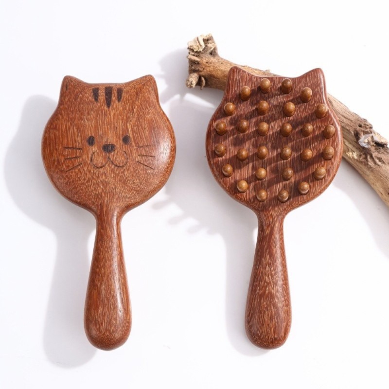 Sandalwood Cat Shaped Wooden Scalp Massager Brush
