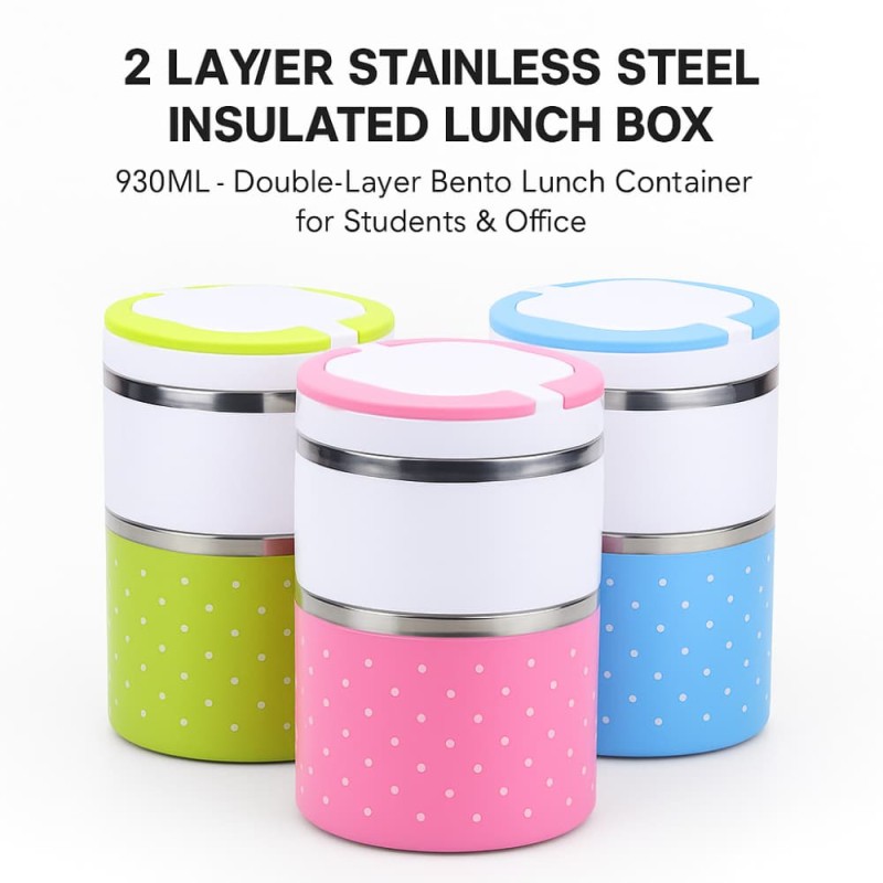 2 Layer Stainless Steel Insulated Lunch Box 930ML – Double-Layer Bento Lunch Container for Students & Office