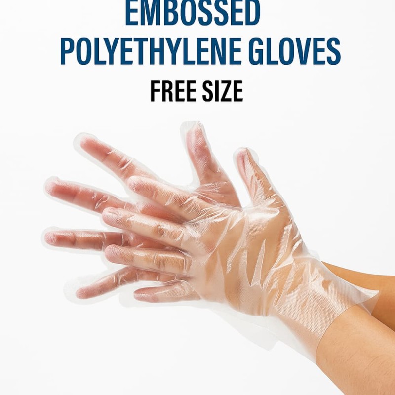 Pack of 100 Embossed Polyethylene Gloves - Free Size