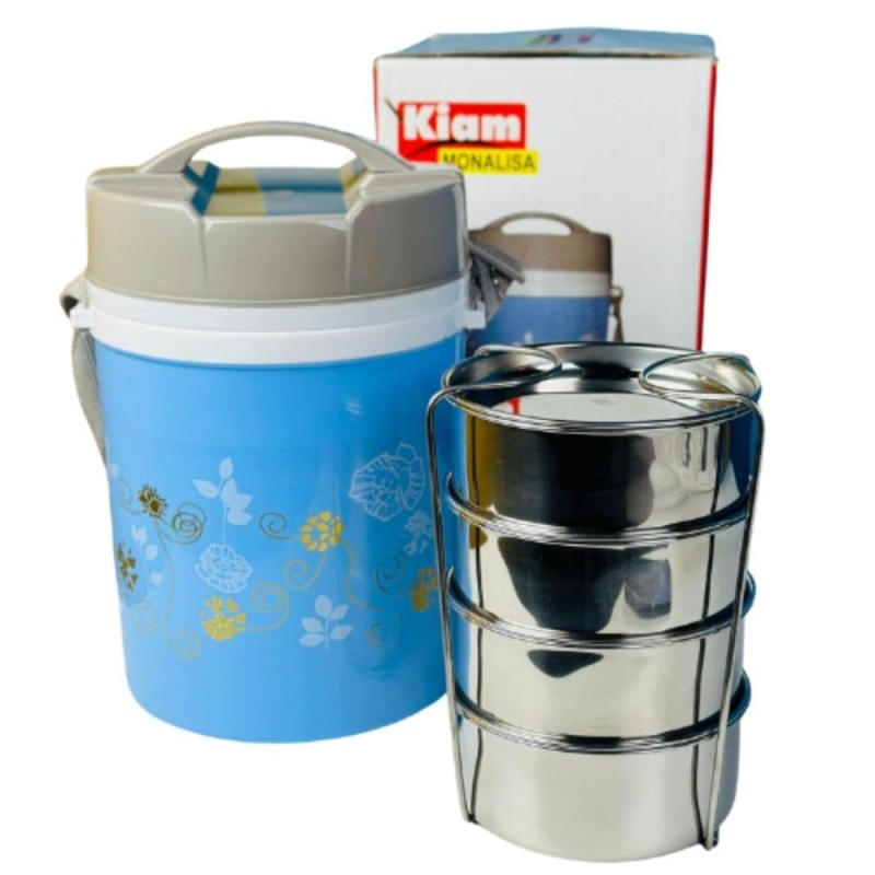 Kiam Monalisa Steel Hot Tiffin Carrier or Lunch Box 4 Bati (Mix Colors)