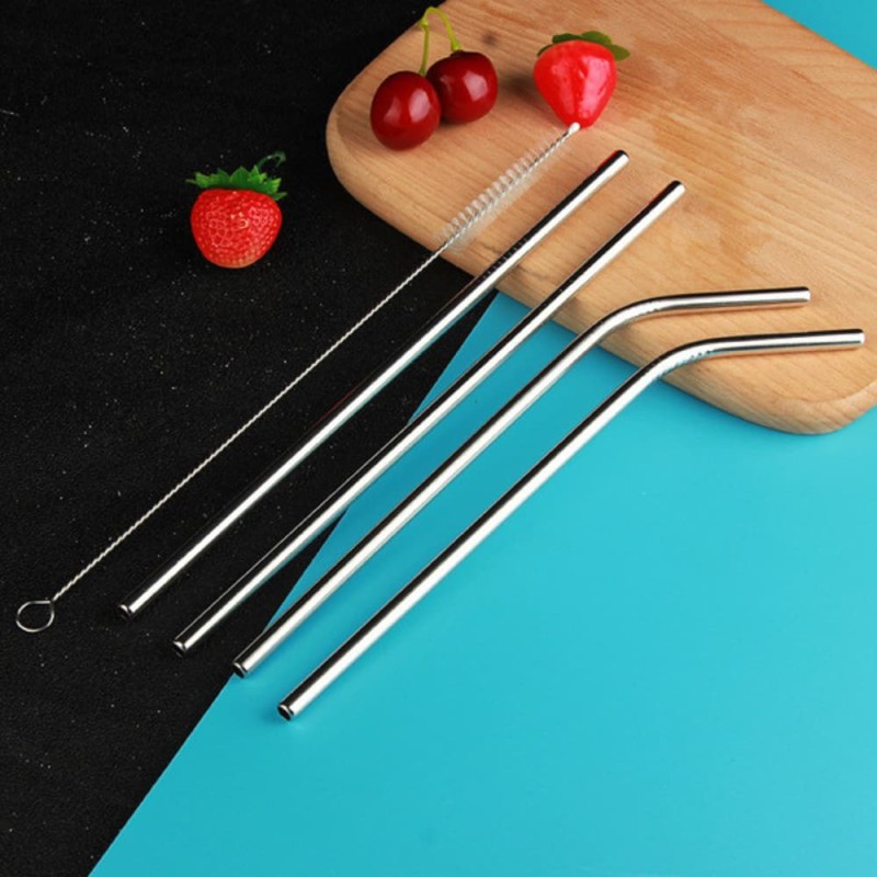 Food Grade Stainless Steel Reusable Drinking Straws 4 Pcs Set with Cleaning Brush