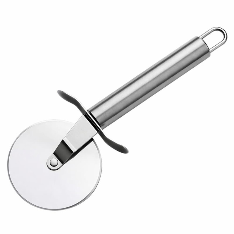 Stainless Steel Pizza Cutter Wheel Round Roller Knife – Silver