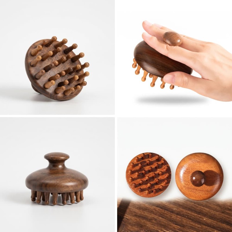 Sandalwood Round Wooden Scalp and Body Massage Brush