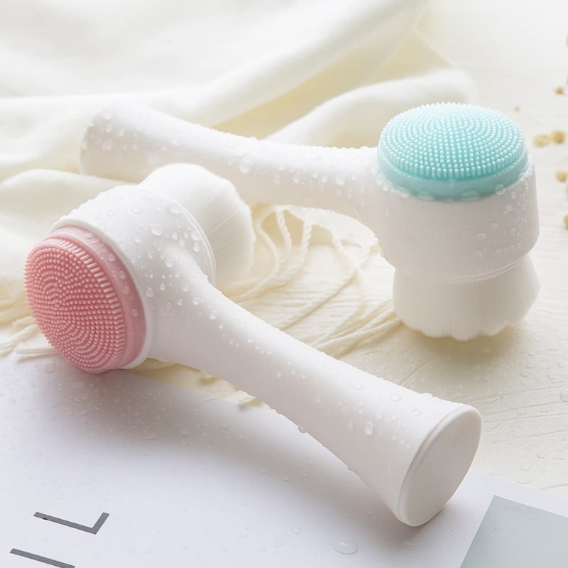 Silicone 3D Face Cleansing Brush – Double-Sided Soft Wool & Makeup Remover Tool