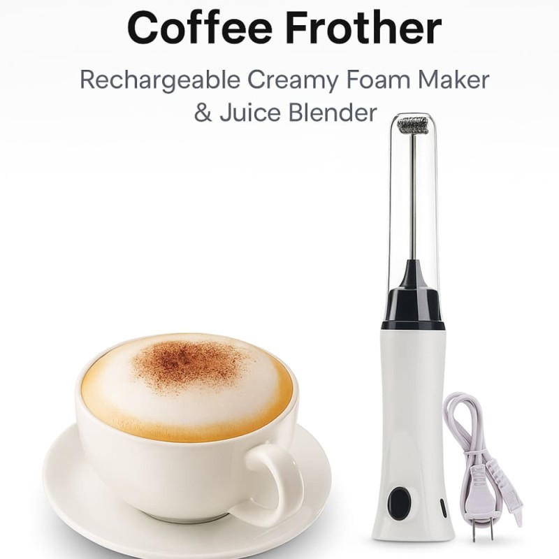 Hand Liquid Mixer & Coffee Frother – Rechargeable Creamy Foam Maker & Juice Blender