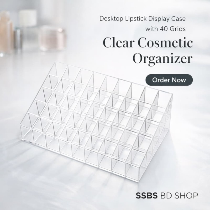 Desktop Lipstick Display Case with 40 Grids — Clear Cosmetic Organizer