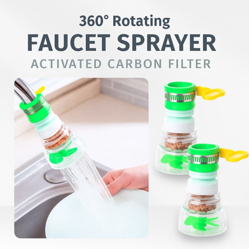 360° Rotating Kitchen Faucet Tap with Activated Carbon Water Filter & Sprayer