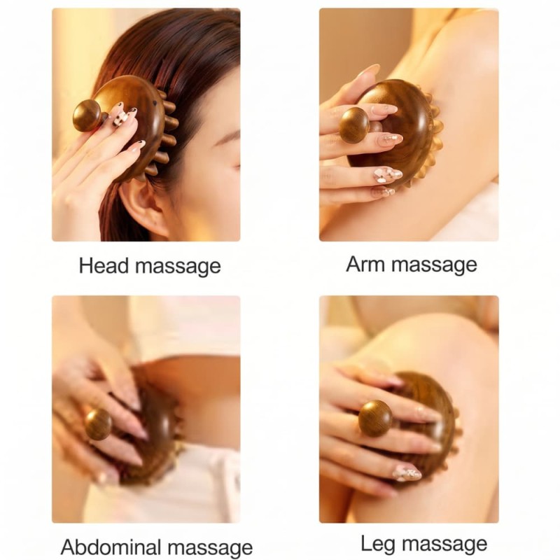 Sandalwood Round Wooden Scalp and Body Massage Brush