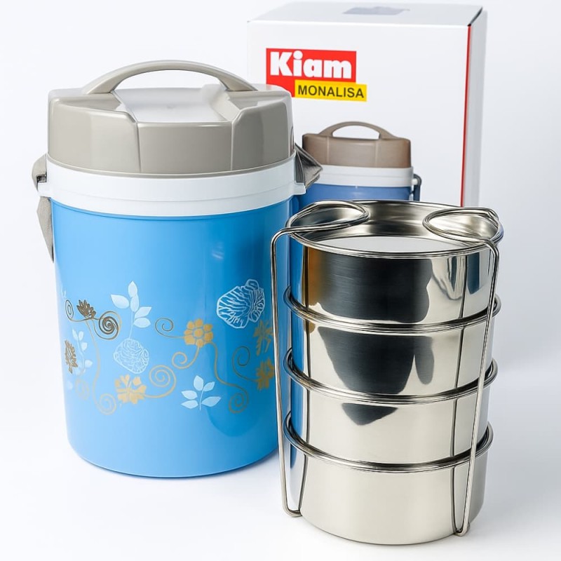 Kiam Monalisa Steel Hot Tiffin Carrier or Lunch Box 4 Bati (Mix Colors)