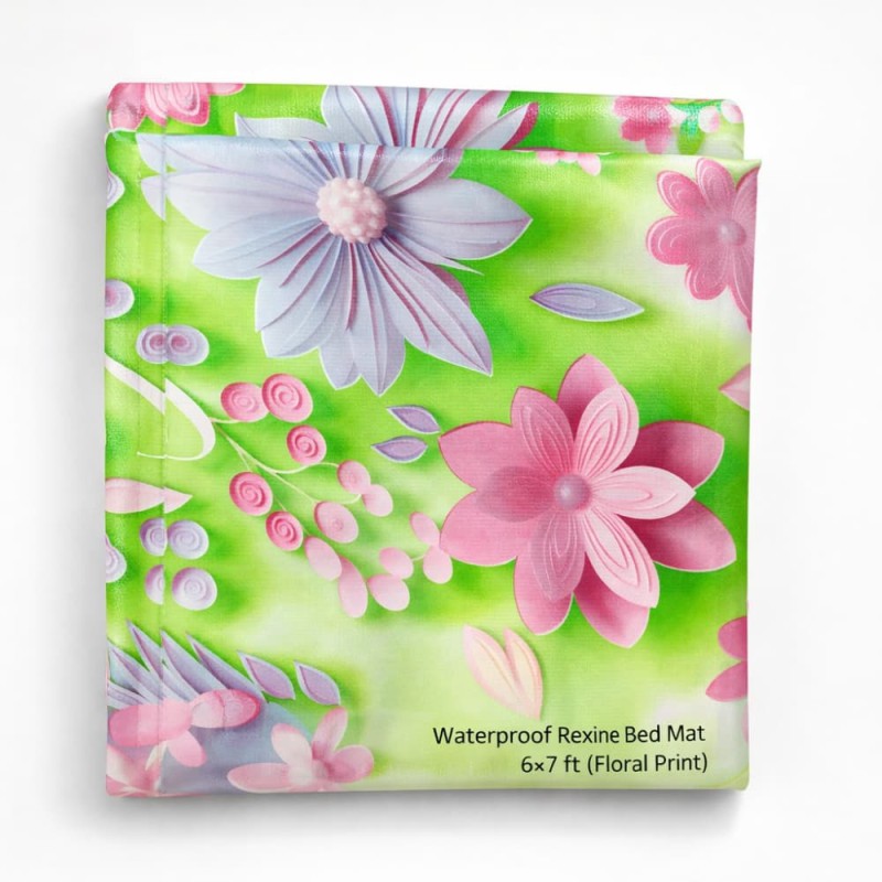 Waterproof Rexine Bed Mat 6×7 ft (Floral Print)