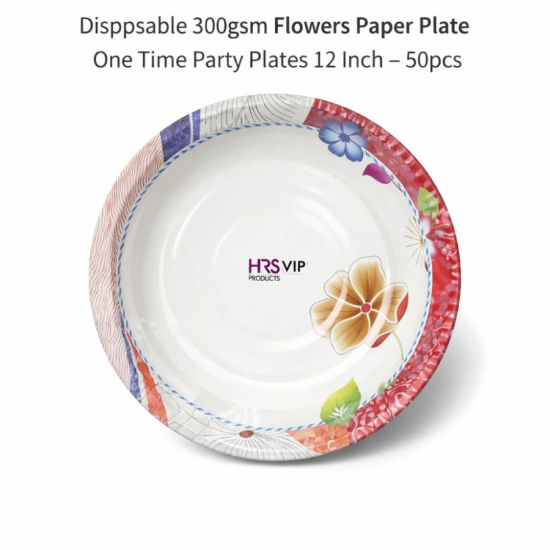 Disposable 300gsm Flowers Paper Plate One Time Party Plates 12 Inch – 50pcs