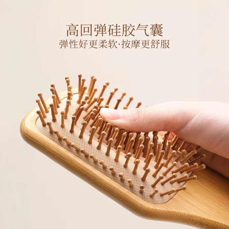 Square Bamboo Wooden Hair Brush with Soft Scalp Massage