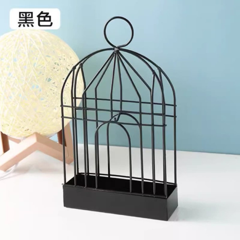 Iron Birdcage Mosquito Coil Holder with Cover & Handle Black
