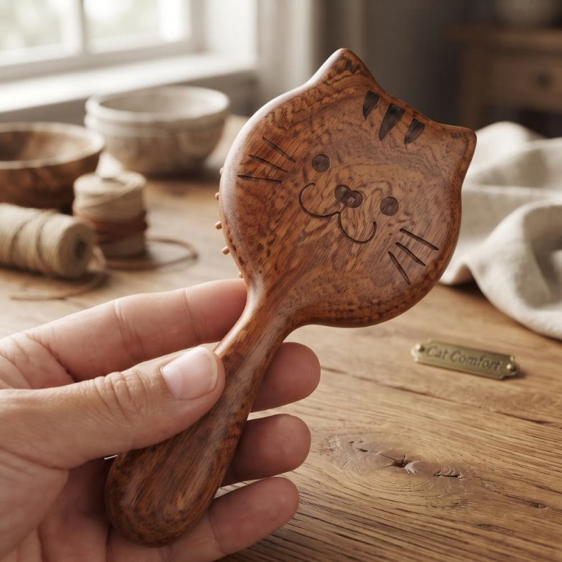 Cat-Shaped Sandalwood Wooden Hair Brush