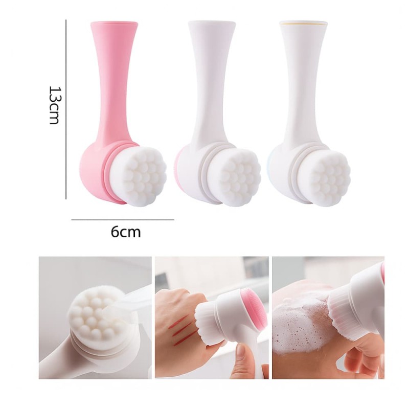 Silicone 3D Face Cleansing Brush – Double-Sided Soft Wool & Makeup Remover Tool