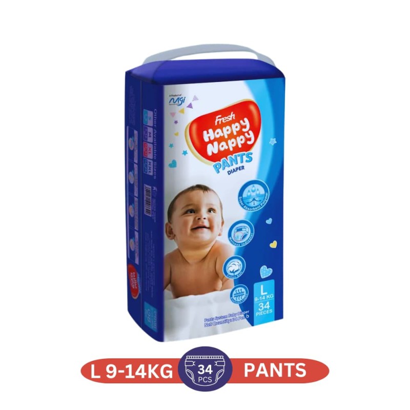 Fresh Happy Nappy Pant Diaper L Size (9-14 Kg) - 34 Pcs Standard Pack