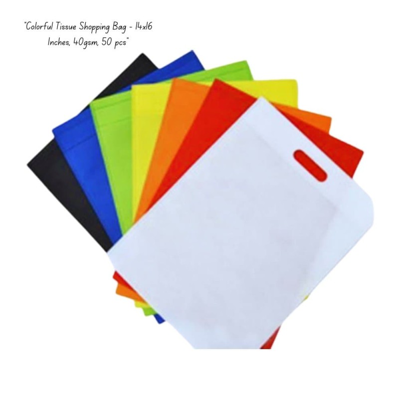 "Colorful Tissue Shopping Bag - 14x16 Inches, 40gsm, 50 pcs"