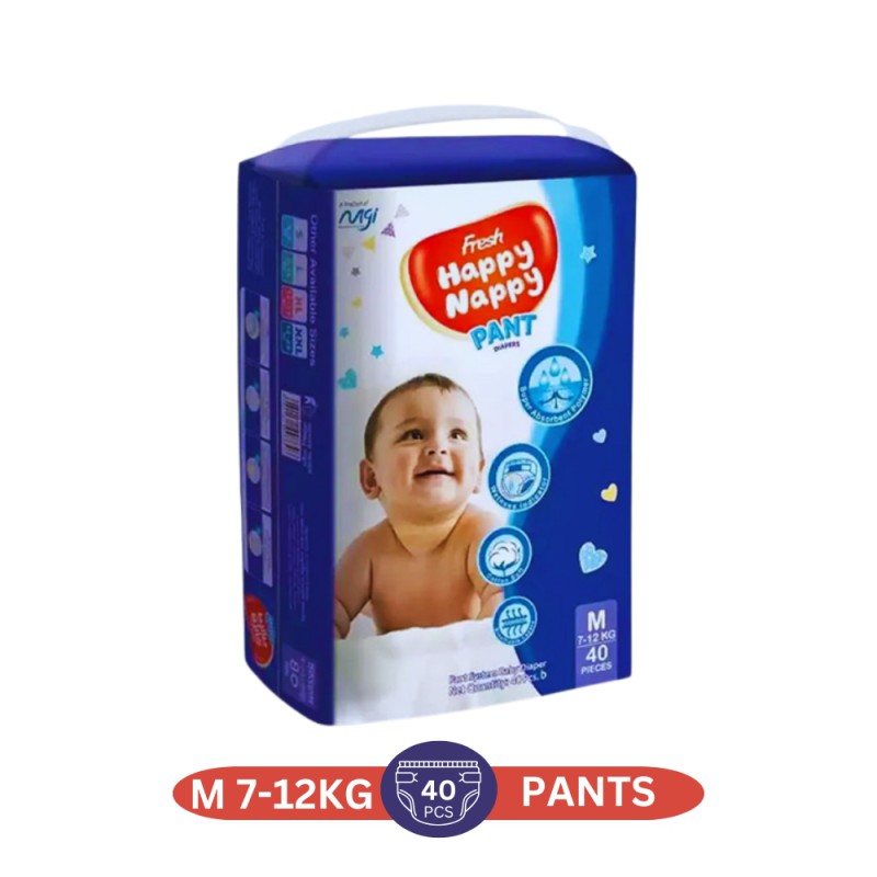 Fresh Happy Nappy Pant Diaper M Size (7-12 Kg) - 40 Pcs Standard Pack