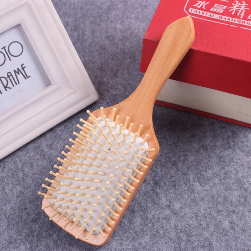 Square Wooden Paddle Hair Brush with Cushion Base