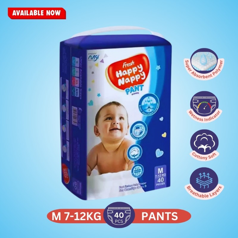 Fresh Happy Nappy Pant Diaper M Size (7-12 Kg) - 40 Pcs Standard Pack