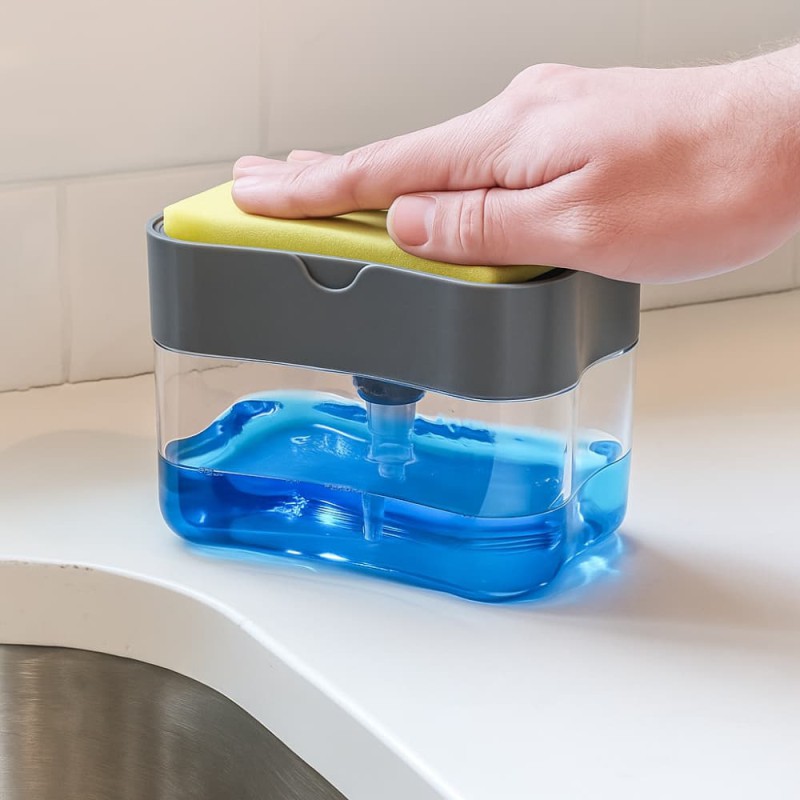 2-in-1 Liquid Soap Dispenser with Sponge Holder – Creative Pump Caddy for Kitchen Cleaning