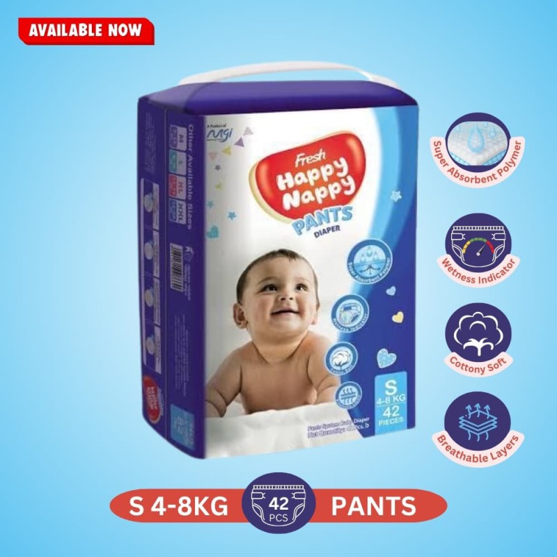 Fresh Happy Nappy Pant Diaper S Size (4-8 Kg) - 42 Pcs Standard Pack