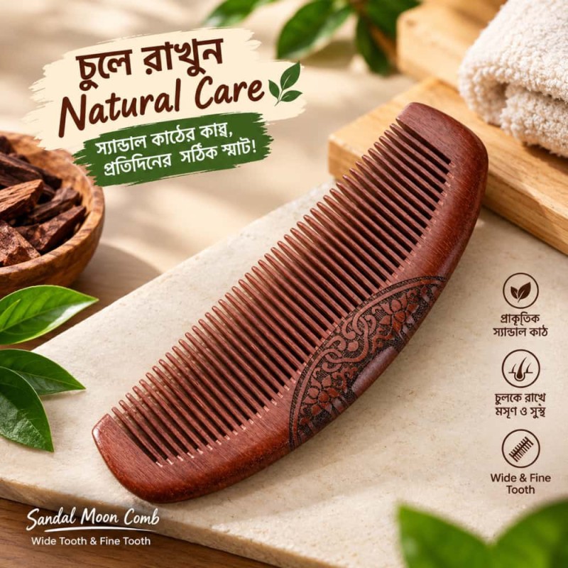 Sandal Moon Wooden Hair Comb Wide & Fine Tooth