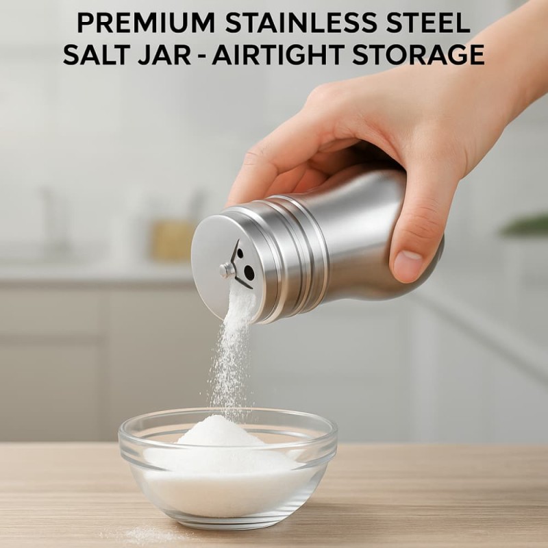 Premium Stainless Steel Salt Jar – Airtight Storage