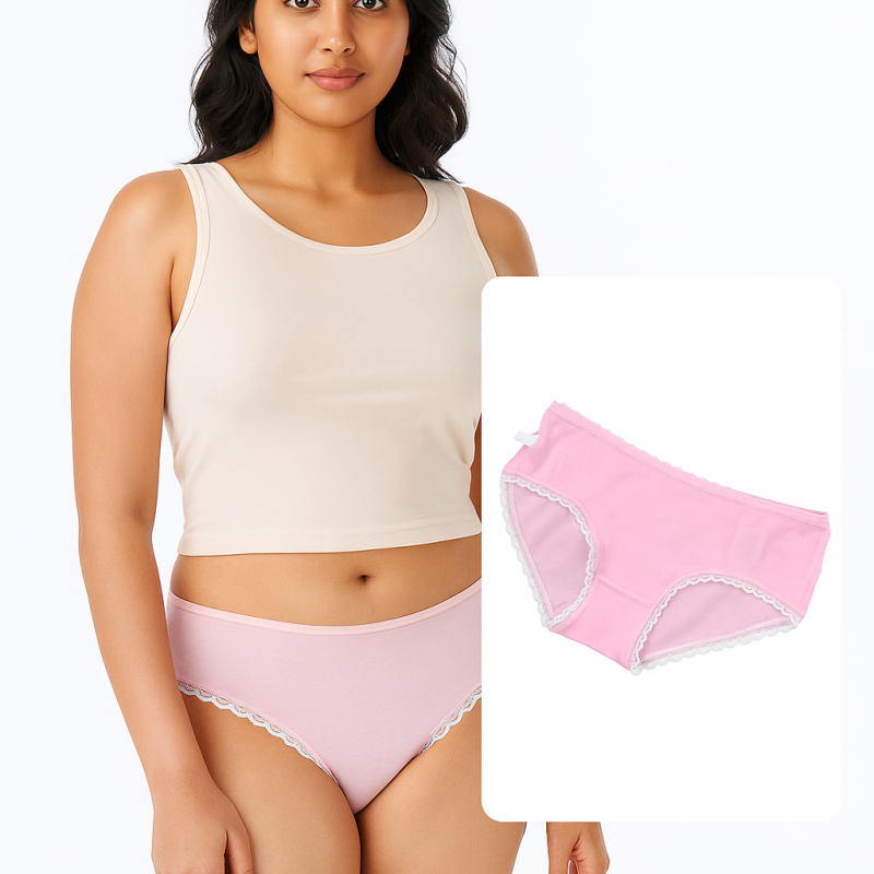 China pure cotton ladies double-layer bite lace side breathable underwear