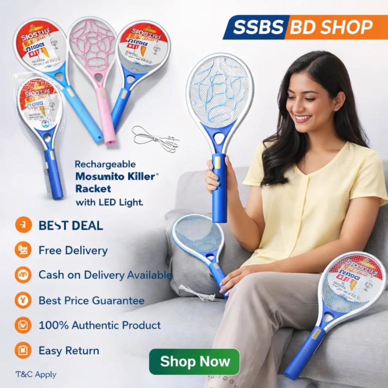 Rechargeable Mosquito Killer Racket with LED Light