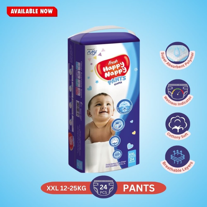 Fresh Happy Nappy Pant Diaper XXL Size (12-25 Kg) - 24 Pcs Standard Pack